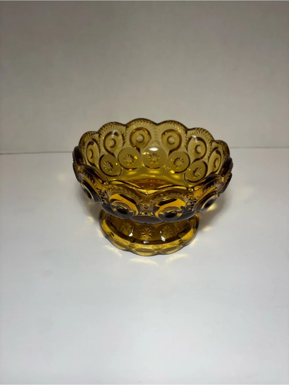LE Smith Moon And Stars Candy Dish Compote Footed Amber VTG Home Accent Decor